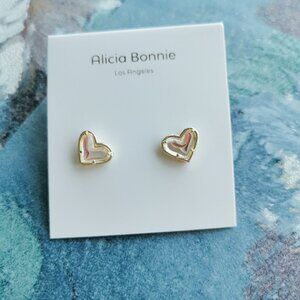 Alicia Bonnie in Love Gold Dichroic Glass Heart Stud Earrings